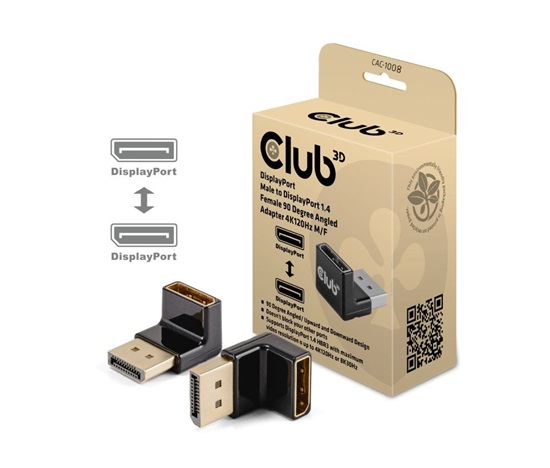 Club3D Adaptér DisplayPort na DisplayPort 1.4, 4K120Hz, 8K30Hz, 90°