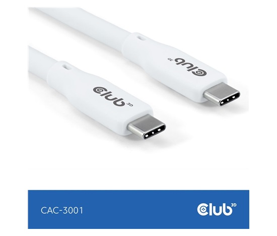 Club3D Kabel USB-C 4.0, 20Gbps, 4K60Hz, PD 240W, 2m, bílá