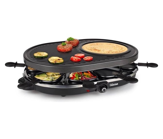 BAZAR - Tristar RA-2731 raclette grill, 1400 W, 5in1, pro 8 lidí, černý - poškozený obal