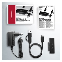 AXAGON ADSA-FPX, adapter USB-C 10Gbps - SATA 6G, 2.5"/3.5" SSD/HDD FAST PORT X, w tym zasilacz sieciowy
