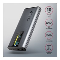 AXAGON EEM2-SD2 USB-C 10Gbps - M.2 NVMe & SATA SSD metalowy DISPLAY box, bezśrubowy