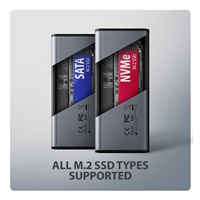 AXAGON EEM2-SD2 USB-C 10Gbps - M.2 NVMe & SATA SSD metalowy DISPLAY box, bezśrubowy