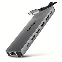 AXAGON HMC-7HX2, USB 5Gbps hub, 2x USB-A, USB-C, 2x HDMI 4k/60Hz, RJ-45 GLAN, PD 100W, kabel USB-C 15cm