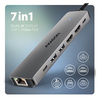 AXAGON HMC-7HX2, USB 5Gbps hub, 2x USB-A, USB-C, 2x HDMI 4k/60Hz, RJ-45 GLAN, PD 100W, kabel USB-C 15cm