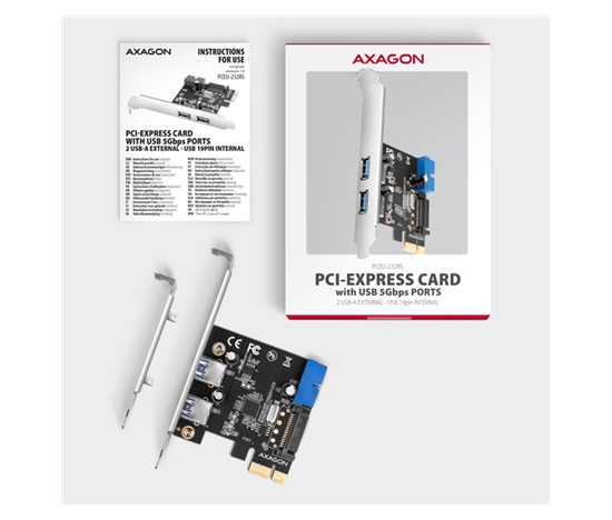 AXAGON PCEU-232RS, kontroler PCIe, 2+2x port USB 5Gbps, zasilanie SATA, Renesas PD720201, SP i LP