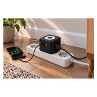 Viking síťový adaptér Y23L, 2x 230 V, 1x USB-A, 2x USB-C, dotykové světlo, černá