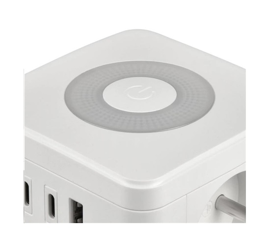 Viking síťový adaptér YC23L, 2x 230 V, 1x USB-A, 2x USB-C, dotykové světlo, délka 1,4 m, bílá