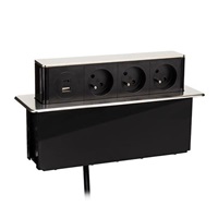 Solight 3z + USB A+C výsuvný blok zásuvek, 2m, nerez ocel