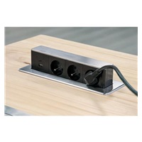 Solight 3z + USB A+C výsuvný blok zásuvek, 2m, nerez ocel