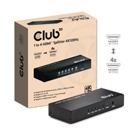 Club3D Video rozbočovač 1:4 HDMI 2.0 4K120Hz, 4 porty, černá