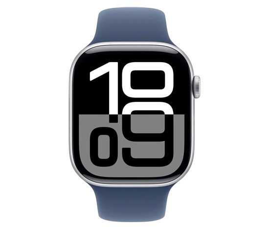 Apple Watch Series 10 GPS + Cellular 42mm Silver Aluminium Case with Denim Sport Band - S/M