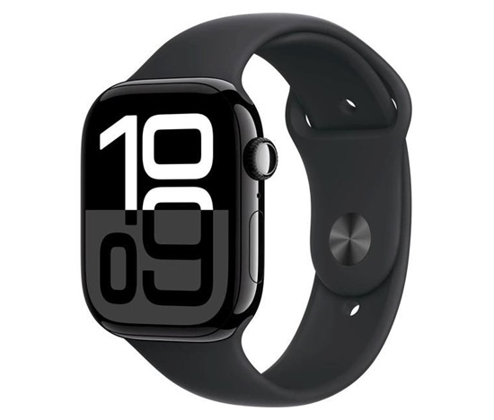 Apple Watch Series 10 GPS + Cellular 42mm Jet Black Aluminium Case with Black Sport Band - M/L