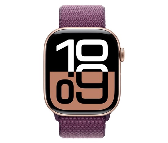 Apple Watch Series 10 GPS + Cellular 42mm Rose Gold Aluminium Case with Plum Sport Loop