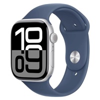 Apple Watch Series 10 GPS + Cellular 46mm Silver Aluminium Case with Denim Sport Band - S/M
