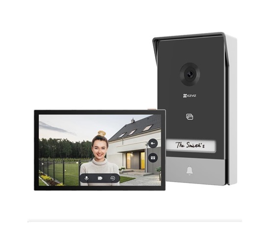 Ezviz HP7 2K chytrý domácí videotelefon, umožňující komunikaci s návštěvníkem, otevření el.zámku i pojezdu brány