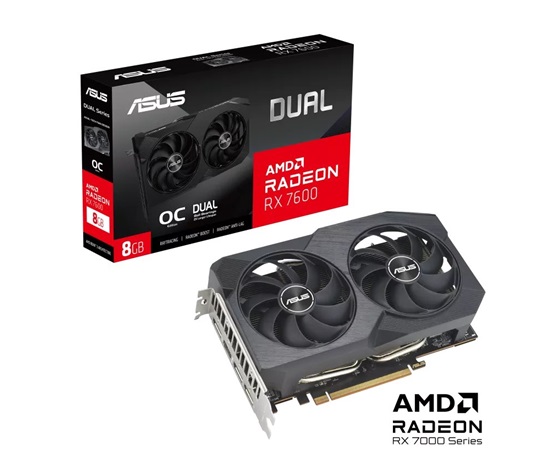 BAZAR - ASUS VGA AMD Radeon RX 7600 DUAL V2 OC 8G, 8G GDDR6, 3xDP, 1xHDMI - Po opravě (Bez příslušenství)
