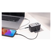 VERBATIM GaN Nabíječka do sítě s vestavěným USB-C kabelem Charge ‘n‘ Travel, 85W, 4xUSB-C, 1xUSB