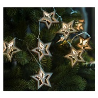 Solight LED vánoční řetěz hvězdy, 10x LED, dřevo, 1,5m, 2x AA