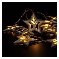 Solight LED vánoční řetěz hvězdy, 10x LED, dřevo, 1,5m, 2x AA