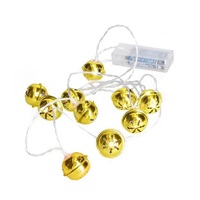 Solight LED vánoční řetěz rolničky, 10x LED, zlatá, 1,5m, 2x AA