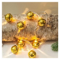 Solight LED vánoční řetěz rolničky, 10x LED, zlatá, 1,5m, 2x AA