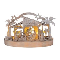 Solight vánoční dřevěný betlém podsvícený, 5x LED, přírodní dřevo, 25cm, 2x AA