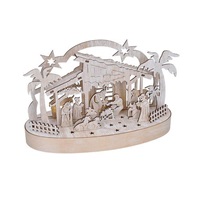 Solight vánoční dřevěný betlém podsvícený, 5x LED, přírodní dřevo, 25cm, 2x AA