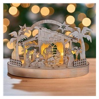 Solight vánoční dřevěný betlém podsvícený, 5x LED, přírodní dřevo, 25cm, 2x AA