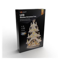 Solight LED dřevěný vánoční stromek s dekoracemi, 23x LED, přírodní barva, 64cm, 2x AA