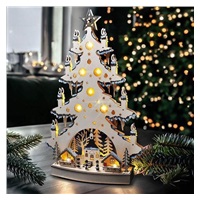 Solight LED dřevěný vánoční stromek s dekoracemi, 23x LED, přírodní barva, 64cm, 2x AA