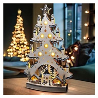 Solight LED dřevěný vánoční stromek s dekoracemi, 23x LED, přírodní barva, 64cm, 2x AA