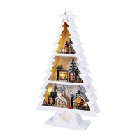 Solight LED dřevěný vánoční stromek s dekoracemi, 13x LED, bílá, 53cm, 2x AA