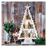 Solight LED dřevěný vánoční stromek s dekoracemi, 13x LED, bílá, 53cm, 2x AA