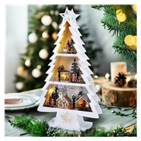 Solight LED dřevěný vánoční stromek s dekoracemi, 13x LED, bílá, 53cm, 2x AA