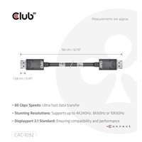 Club3D Kabel DisplayPort 2.1 na DisplayPort 2.1, VESA DP80, 4K240Hz/8K60Hz/10K60Hz (M/M), 1.6m, černá