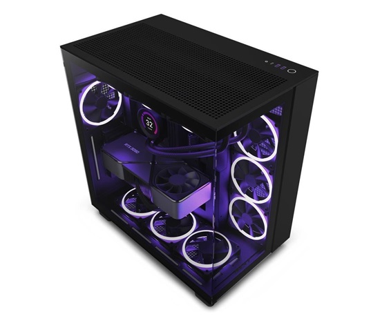 BAZAR - NZXT skříň H9 Flow dvoukomorová ATX / 4x120mm fan / až 10xfan / perforovaný top / proskl. bočnice, poškozený oba