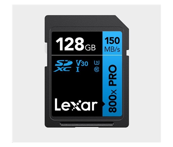 Lexar SDXC 800x Pro UHS-I cards, C10 (V30) U3, R150/W45, 128GB