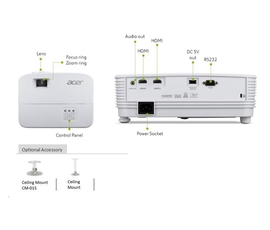 ACER Projektor X1526, DLP 3D, 1080p (1920x1080) FHD, 4000 ANSI, 13 000:1, HDMI, repro 1x3W, 2.4Kg, LumiSense, ColorBoost