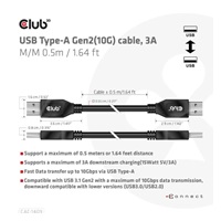 Club3D Kabel USB 3.2 Gen2 Typ-A, 3A M/M, 50 cm