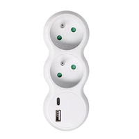 Solight rozbočka s USB A+C nabíječkou, 2 x 10A, bílá