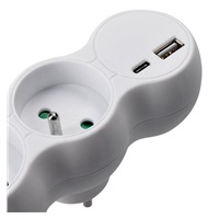 Solight rozbočka s USB A+C nabíječkou, 2 x 10A, bílá