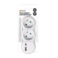 Solight rozbočka s USB A+C nabíječkou, 2 x 10A, bílá