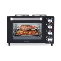 Orava Elektra-X28 elektrická trouba s dvouplotýnkou, 28 L, 2600 W, grilovací rošt, černá