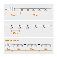 Solight LED venkovní řetěz s žárovkami, 25 žárovek, 15m+5m, 20W, teplá bílá