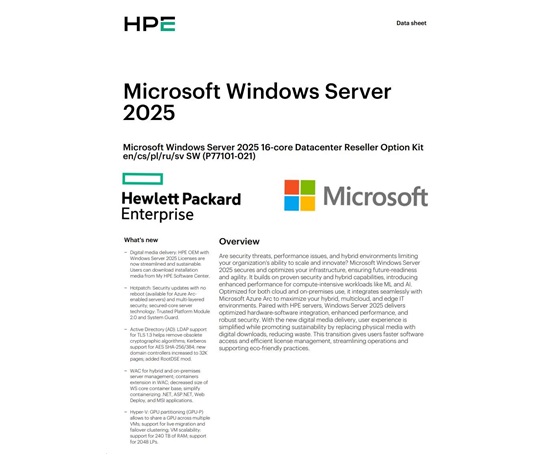HPE Windows Server 2025 16-core Datacenter Reseller Option Kit (CZ EN Russia Pol Swe)