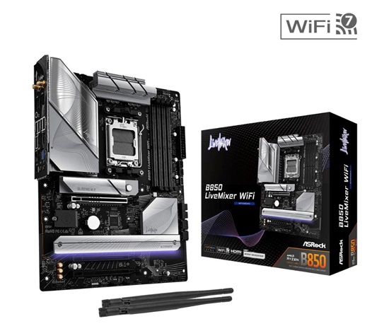 ASRock MB Sc AM5 B850 LiveMixer WiFi, AMD B850, 4xDDR5, 1xDP, 1xHDMI, WiFi, ATX