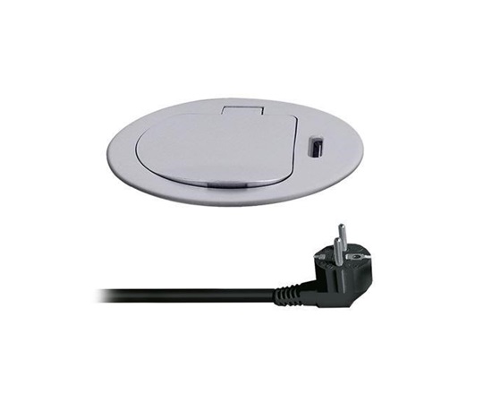 Solight 1z + USB-C 20W PD vestavná zásuvka, 2m, stříbrná