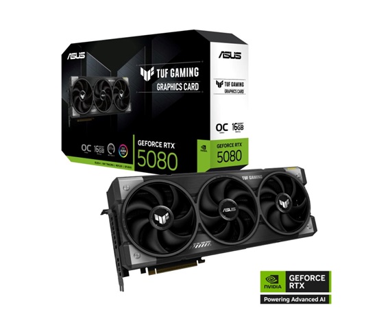 ASUS VGA NVIDIA GeForce RTX 5080 TUF GAMING 16GB OC, 16GB GDDR7, 3xDP, 2xHDMI