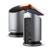 AXAGON HMC-WL9, USB 10Gbps hub s Qi, 3x USB-A, USB-C, HDMI & DP 4k/60Hz, RJ-45 GLAN, PD 100W, kabel USB-C 60cm