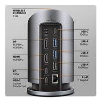 AXAGON HMC-WL9, USB 10Gbps hub s Qi, 3x USB-A, USB-C, HDMI & DP 4k/60Hz, RJ-45 GLAN, PD 100W, kabel USB-C 60cm